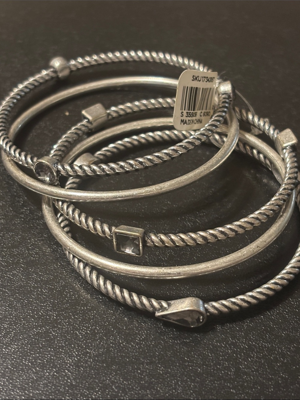 Ann Taylor Silver-Tone Mixed Stackable Bangle Bracelet Set New With Tag